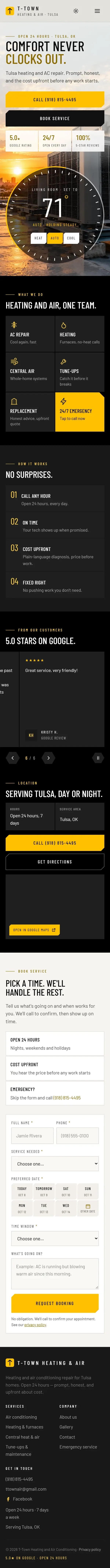 Full page of the T-Town HVAC website on a phone