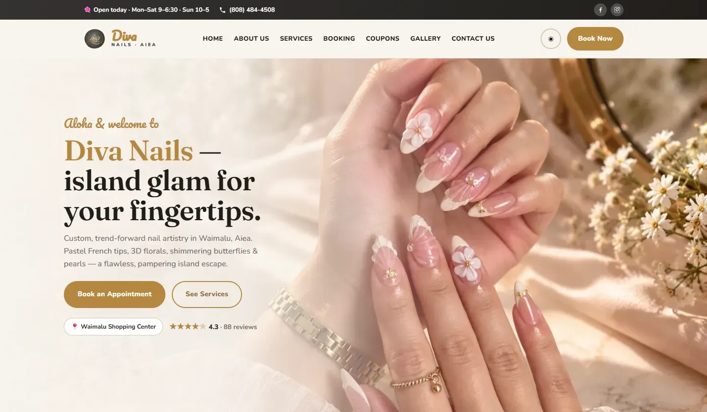 The Diva Nails website
